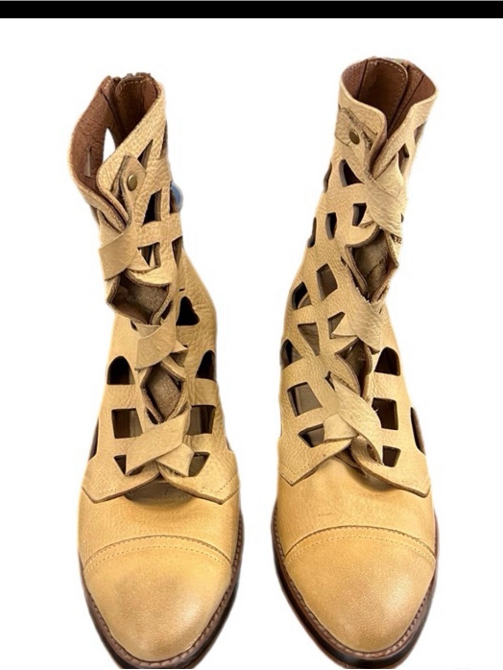 Women's Tan Cutout Lace-Up Ankle Booties
